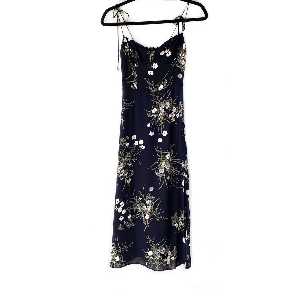 Reformation Juliette Dress in Veuve floral pattern Black floral midi dress, sz 0